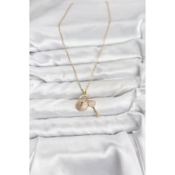 Mey İthalat® 316L Çelik Zincir Gold Renk Kilit Anahtar Model Zirkon Taşlı Kadın Kolye