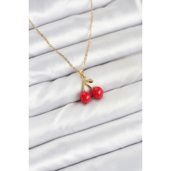 Mey İthalat® 316L Çelik Zincir Gold Renk Kiraz Model Kadın Kolye