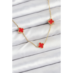 Mey İthalat® 316L Çelik Zincir Gold Renk Kırmızı Baby Boy Yonca Kadın Kolye