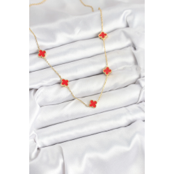 Mey İthalat® 316L Çelik Zincir Gold Renk Kırmızı Baby Boy Yonca Kadın Kolye