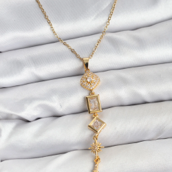 Mey İthalat® 316L Çelik Zincir Gold Renk Kutup Yıldızı Enerji Model Kadın Y Kolye