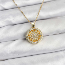 Mey İthalat® 316L Çelik Zincir Gold Renk Kutup Yıldızı Kapaklı Model Kadın Kolye