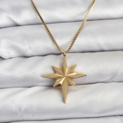 Mey İthalat® 316L Çelik Zincir Gold Renk Kutup Yıldızı Model 60 cm Zincir Kadın Kolye