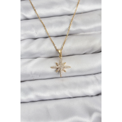 Mey İthalat® 316L Çelik Zincir Gold Renk Kutup Yıldızı Model Zirkon Taşlı Kadın Kolye
