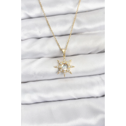 Mey İthalat® 316L Çelik Zincir Gold Renk Kutup Yıldızı Model Zirkon Taşlı Kadın Kolye