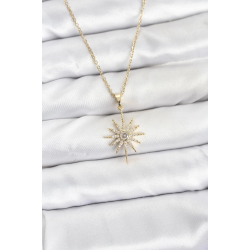 Mey İthalat® 316L Çelik Zincir Gold Renk Kutup Yıldızı Model Zirkon Taşlı Kadın Kolye