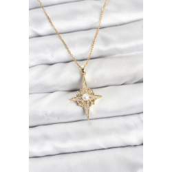 Mey İthalat® 316L Çelik Zincir Gold Renk Kutup Yıldızı Model Zirkon Taşlı Kadın Kolye