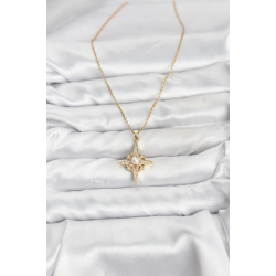 Mey İthalat® 316L Çelik Zincir Gold Renk Kutup Yıldızı Model Zirkon Taşlı Kadın Kolye
