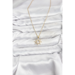Mey İthalat® 316L Çelik Zincir Gold Renk Kutup Yıldızı Model Zirkon Taşlı Kadın Kolye
