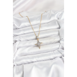 Mey İthalat® 316L Çelik Zincir Gold Renk Kutup Yıldızı Model Zirkon Taşlı Kadın Kolye