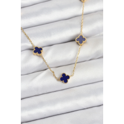 Mey İthalat® 316L Çelik Zincir Gold Renk Lacivert Baby Boy Yonca Kadın Kolye