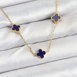 Mey İthalat® 316L Çelik Zincir Gold Renk Lacivert Baby Boy Yonca Kadın Kolye