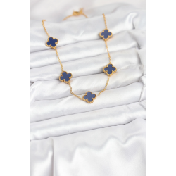 Mey İthalat® 316L Çelik Zincir Gold Renk Lacivert Yonca Kadın Kolye