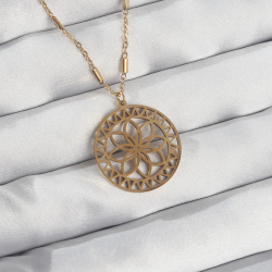 Mey İthalat® 316L Çelik Zincir Gold Renk Lotus Model Kolye