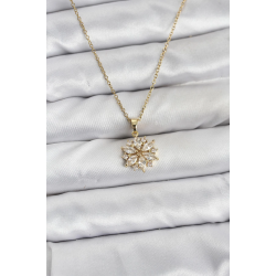 Mey İthalat® 316L Çelik Zincir Gold Renk Lotus Model Zirkon Taşlı Kadın Kolye