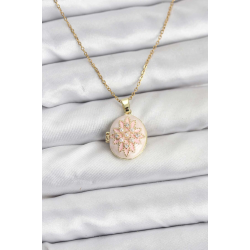 Mey İthalat® 316L Çelik Zincir Gold Renk Mineli Lotus Model Açılabilir Kadın Kolye