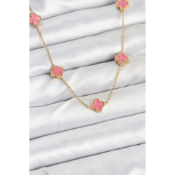 Mey İthalat® 316L Çelik Zincir Gold Renk Pembe Baby Boy Yonca Kadın Kolye