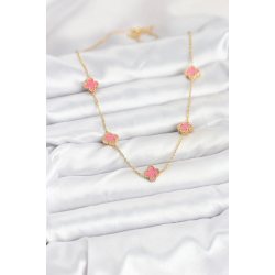 Mey İthalat® 316L Çelik Zincir Gold Renk Pembe Baby Boy Yonca Kadın Kolye
