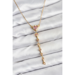Mey İthalat® 316L Çelik Zincir Gold Renk Pembe Kalp Kadın Kolye