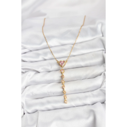 Mey İthalat® 316L Çelik Zincir Gold Renk Pembe Kalp Kadın Kolye