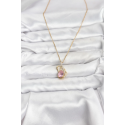 Mey İthalat® 316L Çelik Zincir Gold Renk Pembe Kuğu Model Zirkon Taşlı Kadın Kolye