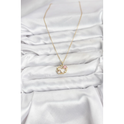 Mey İthalat® 316L Çelik Zincir Gold Renk Pembe Taş Detaylı Çelenk Model Kadın Kolye