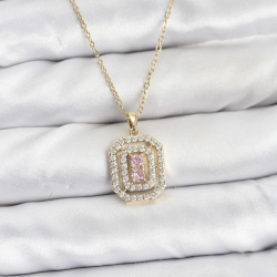 Mey İthalat® 316L Çelik Zincir Gold Renk Plaka Model Zirkon Taşlı Kadın Kolye