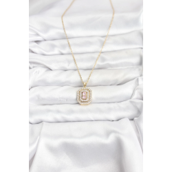 Mey İthalat® 316L Çelik Zincir Gold Renk Plaka Model Zirkon Taşlı Kadın Kolye