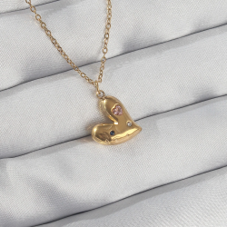 Mey İthalat® 316L Çelik Zincir Gold Renk Renkli Zirkon Taşlı Kalp Kolye