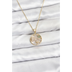 Mey İthalat® 316L Çelik Zincir Gold Renk Şans Kolyesi Model Zirkon Taşlı Kadın Kolye