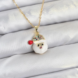 Mey İthalat® 316L Çelik Zincir Gold Renk Şapkalı Kardan Adam Kafası Model Yılbaşı Temalı Kadın Kolye