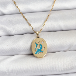 Mey İthalat® 316L Çelik Zincir Gold Renk Shark Figür Kadın Kolye