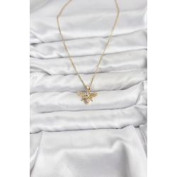 Mey İthalat® 316L Çelik Zincir Gold Renk Sinek Model Zirkon Taşlı Kadın Kolye