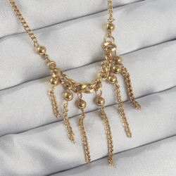 Mey İthalat® 316L Çelik Zincir Gold Renk Topçuk Detay Sallantılı Zincir Kolye