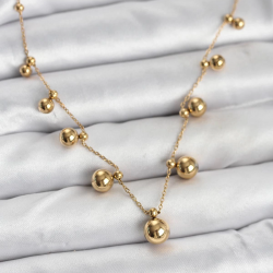 Mey İthalat® 316L Çelik Zincir Gold Renk Topçuklu Kolye