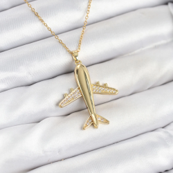 Mey İthalat® 316L Çelik Zincir Gold Renk Uçak Model Kadın Kolye