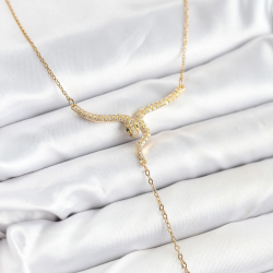 Mey İthalat® 316L Çelik Zincir Gold Renk Yılan Model Y Kolye