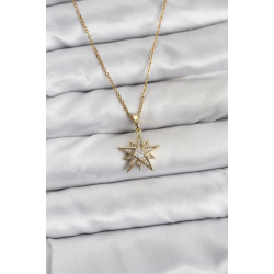 Mey İthalat® 316L Çelik Zincir Gold Renk Yıldız Model Zirkon Taşlı Kadın Kolye