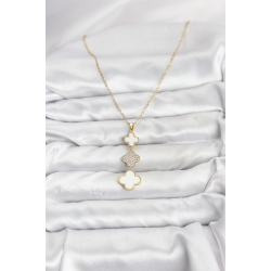 Mey İthalat® 316L Çelik Zincir Gold Renk Yonca Detaylı Zirkon Taşlı Kadın Kolye
