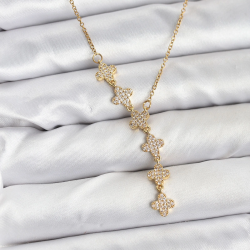 Mey İthalat® 316L Çelik Zincir Gold Renk Yonca Model Kadın Kolye