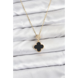 Mey İthalat® 316L Çelik Zincir Gold Renk Yonca Model Zirkon Taşlı Kadın Kolye