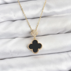 Mey İthalat® 316L Çelik Zincir Gold Renk Yonca Model Zirkon Taşlı Kadın Kolye