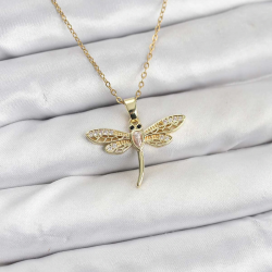 Mey İthalat® 316L Çelik Zincir Gold Renk Yusufçuk Model Kadın Kolye