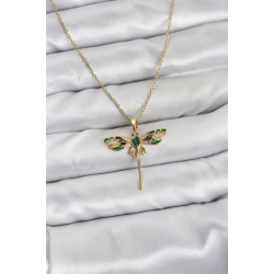 Mey İthalat® 316L Çelik Zincir Gold Renk Yusufçuk Model Zirkon Taşlı Kadın Kolye