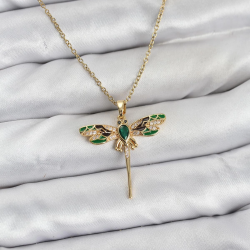 Mey İthalat® 316L Çelik Zincir Gold Renk Yusufçuk Model Zirkon Taşlı Kadın Kolye