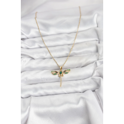 Mey İthalat® 316L Çelik Zincir Gold Renk Yusufçuk Model Zirkon Taşlı Kadın Kolye