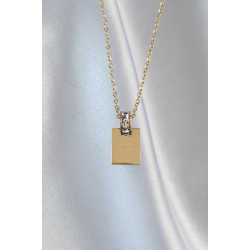 Mey İthalat® 316L Çelik Zincir Gold Renk Zirkon Taşlı Aşk Mektubu Kolye