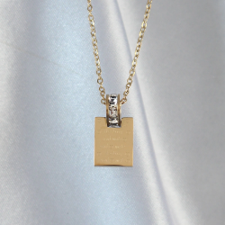 Mey İthalat® 316L Çelik Zincir Gold Renk Zirkon Taşlı Aşk Mektubu Kolye