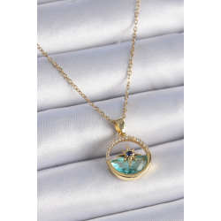 Mey İthalat® 316L Çelik Zincir Gold Renk Zirkon Taşlı Deniz Görünüm Kutup Yıldız Model Kadın Kolye