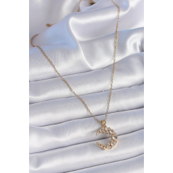 Mey İthalat® 316L Çelik Zincir Gold Renk Zirkon Taşlı Hilal Model Kadın Kolye